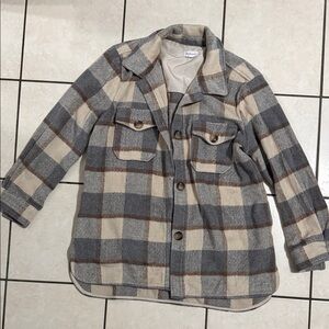 Westbound Gray and Cream Plaid Teddy Jacket